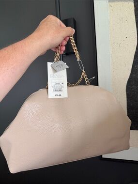 a new day Taupe Pebble Shoulder Bag with Gold Chain